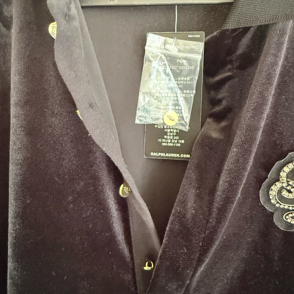 Ralph Lauren Black Velvet Polo with Embroidered Rhinestone's  Logo - size M - Picture 6 of 9